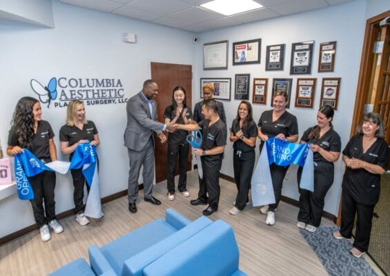 Columbia Aesthetic Plastic Surgery ribbon cutting, after the ribbon was cut